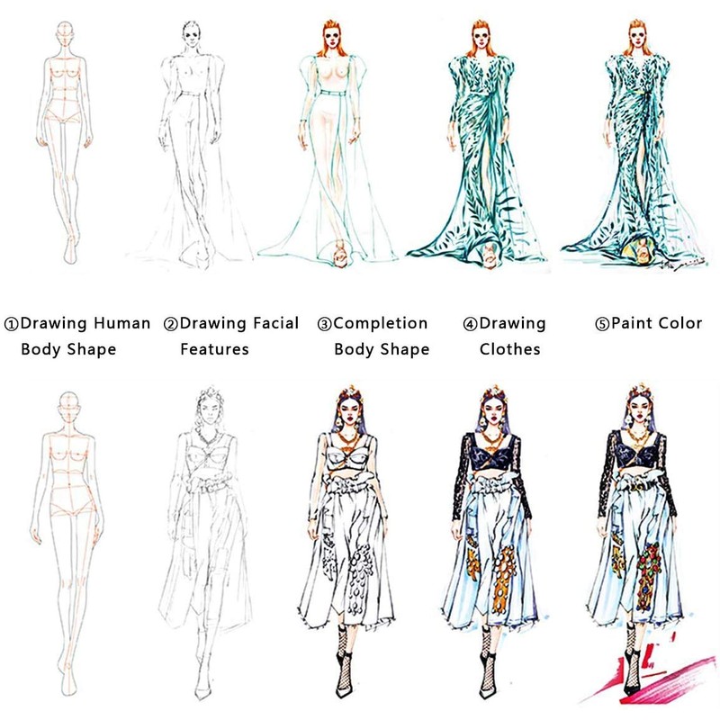 EXTCCT Fashion Drawing Template Ruler Set, Woman Sewing Humanoid Patterns