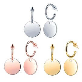 Feilok Women's Stainless Steel Earrings Fashion Earrings Circle Metal Disc Cutout Stud Earrings with Pendant Geometric Round Earrings, Stainless Steel