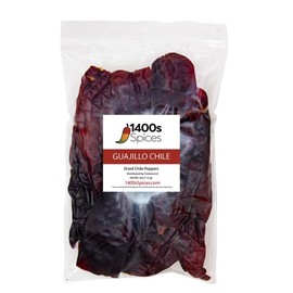 4oz Guajillo Stemless Chiles Dried Whole, Chile Guajillo Descabado Seco by 1400s Spices