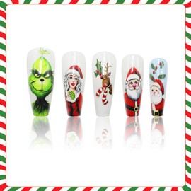 24Pcs Christmas Press on Nails Medium Square Fake Nails Santa Claus Design Xmas Glue on Nails False Nails Winter Acrylic Nails Christmas Artificial Nails Kit