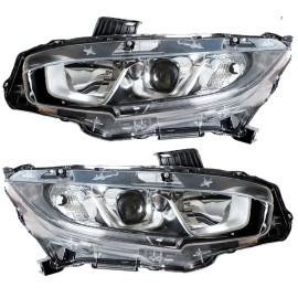US-Parts Fit 2016-2020 Honda Civic Halogen Headlight Driver & Passenger pair Side Chrome