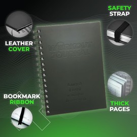 Gym Workout Log Book - Leather Cover Fitness Planner with 100 Pages - A5 Size -Track Workouts, Set Goals - Perfect for Men and Women