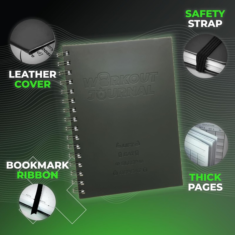 Gym Workout Log Book - Leather Cover Fitness Planner with
