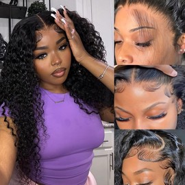 BVLBVL 22 Inch Deep Wave Lace Front Wigs Human Hair Pre Plucked 13x6 HD Transparent Lace Frontal Wigs 200 Density Curly Human Hair Lace Front Wigs with Baby Hair