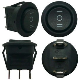 4 Pack Black Non-Illuminated Latching Down/Off/ON Round Rocker Switches - 12V 20A Toggle Switch Assortment Kit - Made in USA with All-American Materials