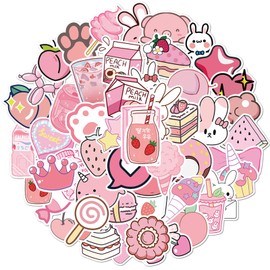 Lydosoco 50Pcs Cute Pink Stickers for Girls Kawaii Water Bottle Stickers for Teens Scrapbook Stickers for Kids Vinyl Waterproof Stickers for Water Bottle Laptop Journal