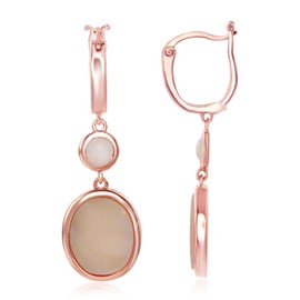 Sterling Silver High Polish Rose Tone Oval Pink Mother of Pearl Earrings