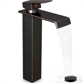 HEYMYTAP Tall Bathroom Faucet Oil Rubbed Bronze, Single Handle Waterfall Faucet for Vessel Sink, Brass Bathroom Sink Faucet 1 Hole, Modern Vessel Sink Faucets with Pop Up Drain and Supply Hoses