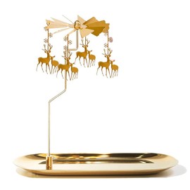 Spinning Candle Holder with Tray, Golden Candle Spinner,Rotating Metal Tea Light Candle Holder for Table Centerpiece Valentine's Day, Xmas Party Decor or Gift (Deer)