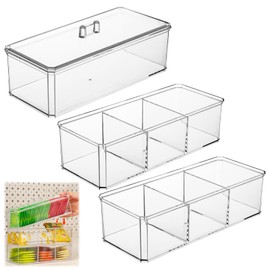MININUSI Pack of 3 Cosmetic Organiser, Acrylic Cosmetic Box with Lid, Stackable Storage Box, Cosmetic Storage, Brush, Make-Up Desk Organiser, Jewellery Cosmetic Box, Dressing Table Organiser