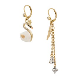 Betsey Johnson Women's Pearl Critters Swan & Wing Mismatch Earrings