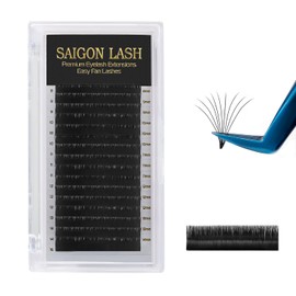 SAIGON LASH Easy Fan Eyelash Extensions, Volume Lash Tray for Lash Techs, C/CC/D Curl, 0.03/0.05/0.07mm Thickness, 8-15mm Mixed Lengths, 16 Rows, Soft PBT Material, Black (D-0.07)