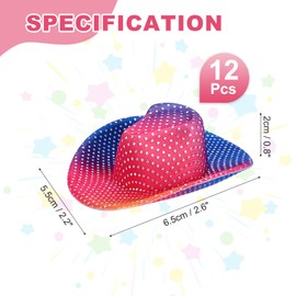 PATIKIL Mini Cowboy Hats, 12 Pcs Miniature Western Cowboy Hat for Crafts, Party Decoration, Doll Pet Dress Up, Glitter Dot Style, Colorful