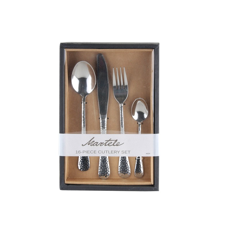 APOLLO Stainless Steel Martele Cutlery Set, Set of 16, Silver,