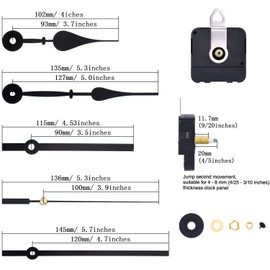 Hicarer long shaft movement with high torque and 2 different pairs of hands (colour set 1, shaft length 4/5 inches/20 mm).