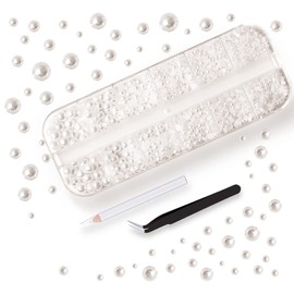 Pearls for Crafts, YAEISM 2000PCS Flatback Pearls Rhinestone Multi Size Pearls for Nails with Pickup Pencil and Tweezer for Nail Art and DIY Decoration (White AB)