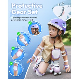 FUNWICT Kids Bike Helmets Animal 3D Cartoon Boys Girls Bike Helmet for 3-8 Years Safety Adjustable Toddler Bike Helmet and Pads Set for Cycling Scooter Skateboard (Purple Set, S: 19.69-21.26 inches)