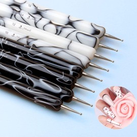 French Nail Brush, 2 Way French Gel Acrylic Nail Art Kolinsky Brush With Dotting Tool for Professional Manicure Cuticle Clean Up Nail Art Design, Wave Pattern Handle (NB125-#10, Black)