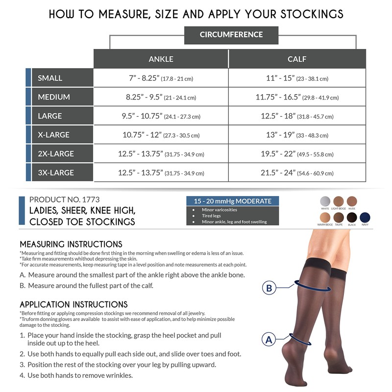 Truform Truform Sheer Compression Stockings, 15-20 mmHg, Women's Knee High