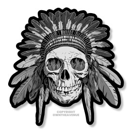OwnTheAvenue Indian Chief Skull Flames Subdued Laptop Bumper Auto Vinyl Sticker Decal 3.75"