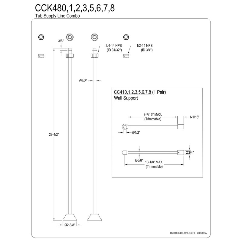 Kingston Brass CCK480 Vintage Straight Supply Line with Wall Bracket