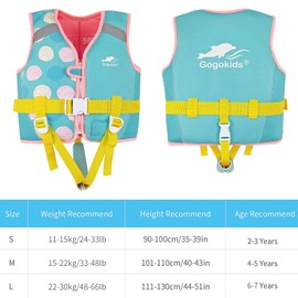 Gogokids Kids Swim Vest, Toddler Floaties Jacket for 20-50 lbs Girls and Boys, Float Swimwear with Adjustable Safety Strap for 2-7 Years