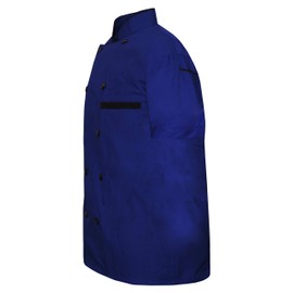 INFOHANDMADE Modeleling - chamarra de chef para hombre, media manga, 10 colores, chamarra de chef con gorra, Azul, Large