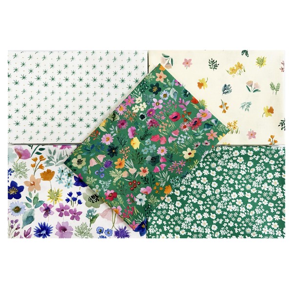 Fat Quarter Fabric Bundle - Pretty Green Spring Floral Mix
