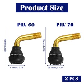 Tubeless Tire Valve Stems, 2 Pcs PVR60/PVR70 Tire Valve Stem Bent 90 Degree Angled Brass Stem, Tire Rubber Nozzle Core, Compatible with Most Tubeless Tire Rim, Motorcycle, Scooter, ATV