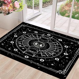 CERYUEE Sun and Moon Rug Boho Celestial Area Rugs for Bedroom Dorm Living Room Bohemian Occult Crescent Solar Stars Galaxy Floor Mat Pad Doormat,47" X 31",Black