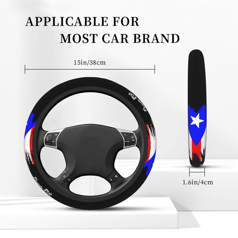 Puerto Rico Flag Steering Wheel Cover Universal 15 Inch Car