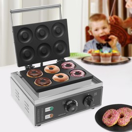Commercial Electric Donut Maker 6 Holes Doughnut Maker Machine,110V 1550W Nonstick Double-Sided Heating 50-300℃,Stainless Steel Donut Bake Machine for Kitchen,Bakery (Diameter:75mm,Thickness:15mm)