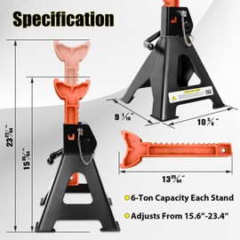 Jack Stands 6 Ton (13,200 LBs), 15.6"-23.4" Adjustable with Double Pin Locking,Heavy Duty Jack Stands with Extra Rubber Pads,Jack Stands for Trucks,Car Lifts for Home Garage,Lifting SUV,1 Pair Red