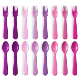 PLASKIDY Plastic Toddler Utensils Set Kids Utensils Fork and Spoon - BPA FREE/Dishwasher Safe Toddlers Silverware Set Brightly Colored Children's Safe Flatware Cutlery Set (RED)