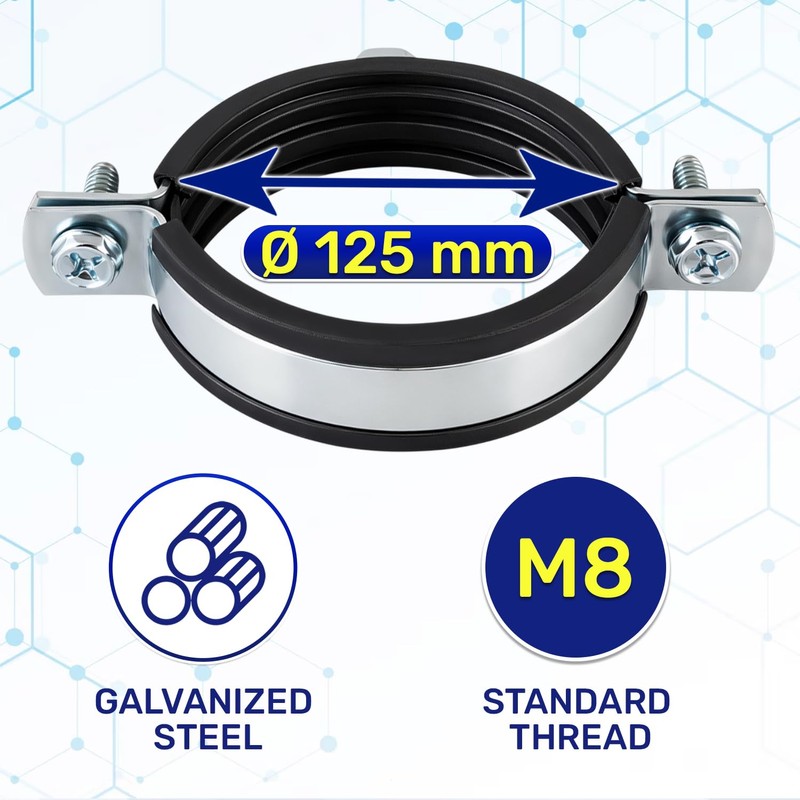 2 Pieces Isophonic Metal Pipe Clamp M8 with Rubber Gasket