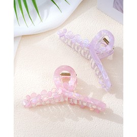 HOKEMP Large Hair Claw Clips for Women, 2 Pack Mermaid Acrylic 3D Flower Claw Clips for Thin & Thick Hair Styling Hair Accessories (Coral Pink Mermaid + Purple Mermaid)