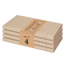 TWINY Threads Hemstitch Cloth Napkins 18 x 18 Inch - 100% Cotton, Soft, Absorbent, Washable & Reusable Napkins - Set of 4 - Perfect for Fall, Thanksgiving, Weddings, Dinner, Everyday Use - Beige