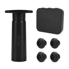 KITCHENDAO Wine Saver Pump with Sound Indicator,4 Vacuum Wine Stoppers and Storage Box,Reusable Wine Stoppers Preserver to Keep Wine Fresh,Ideal Wine Accessories Wine Preserver(Black)