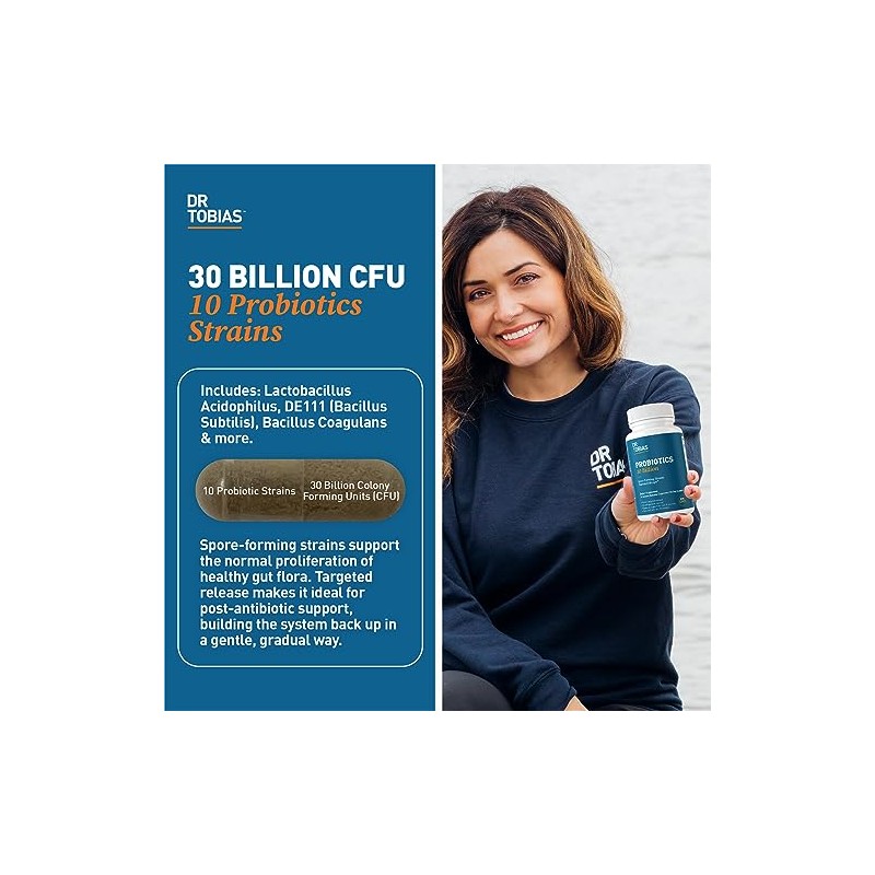 Dr. Tobias Probiotics 30 Billion CFU, Delay Release, Shelf Stable,