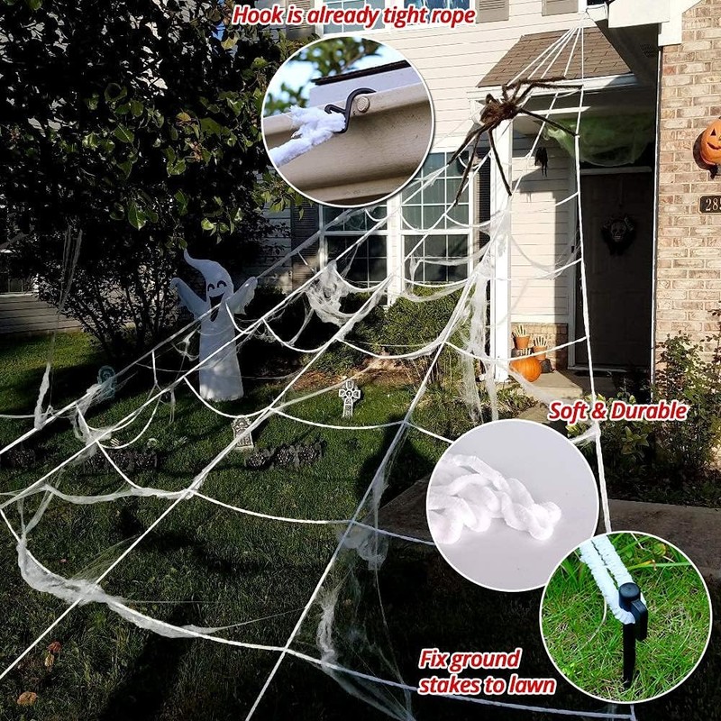 200" Halloween Spider Web & 59" Giant Spider Decorations