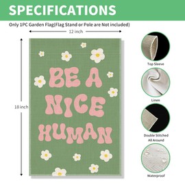 Perfectinsoy Be A Nice Human Garden Flag, Kindness Yard Flag, Community Welcome House Yard Home Holiday Farmhouse Patio Porch Lawn Decor, Floral Garden Flag Gifts, Be Nice Garden Banner