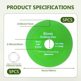 Discos para Cortar Ceramica 5 PCS Ultra Thin Glass Cutting Disc for Angle Grinder 4" x 7/8" Disco de Corte de Vidrio Tile Cutter Blade for Grinding Ceramics Crystals Tiles Jade Wine Bottles Glass