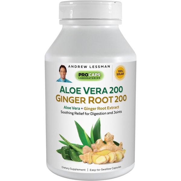 ANDREW LESSMAN Aloe Vera 200 Ginger Root 200 - 360 Capsules – Powerful, Soothing Support for Stomach, Digestive System, Joints, and Immune System. No Additives, Small Easy to Swallow Capsules