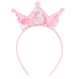 BAHABY Birthday Crown Headband Pink Glitter Birthday Headbands for Girls 3 Year Old Girl Gifts 3rd Birthday Decorations