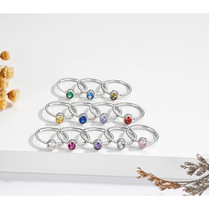 S925 Sterling Silver Stacking Rings with October Birthstone for Girls