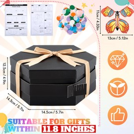 Dunzoom Flying Butterfly Surprise Gift Box, Large DIY Birthday Explosion Gift Box with 12 Pcs Flying Butterfly, Exploding Fantasy Decor for Birthday, Wedding, Anniversary Party(Black)