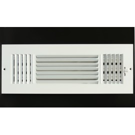 HVAC Premium 12"w X 4"h 3-Way Flat Stamped Steel - Vent Cover - Grille Register - Sidewall or Ceiling - High Airflow - White [Outer Dimensions: 13.75"w X 5.75"h]
