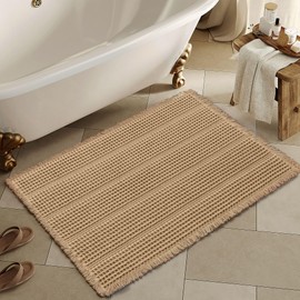 PureCozy Upgraded Waffle Bath Mats for Bathroom, Super Absorbent Non Slip Bathroom Rugs, Indoor Kitchen Washable Door Mat, Ultra Soft Quick Dry Bath Rug for Laundry Room, Brown, 18"x30"