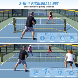 TYRSEN Portable Pickleball Net for Driveway, 22 FT Regulation Size & 11 FT Half Court Size Pickleball Net with Ball Collector, 2-in-1 Pickle Ball Net with Carry Bag for Outdoor Indoor Garages