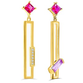 NOBEL Jewellery Stud Earrings 925 Silver or Gold Geometric Modern Earrings for Women, Silver, Cubic Zirconia